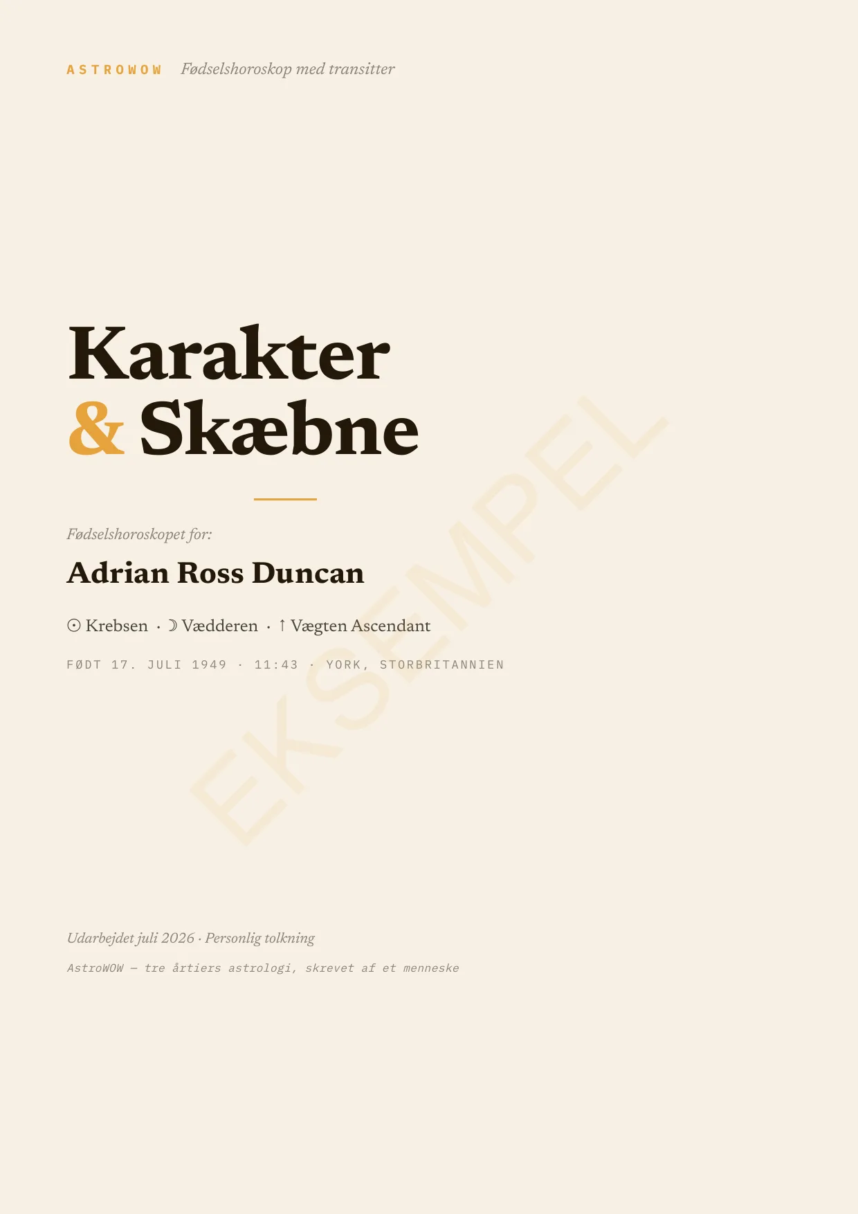Karakter & Skæbne eksempelrapport, side 1