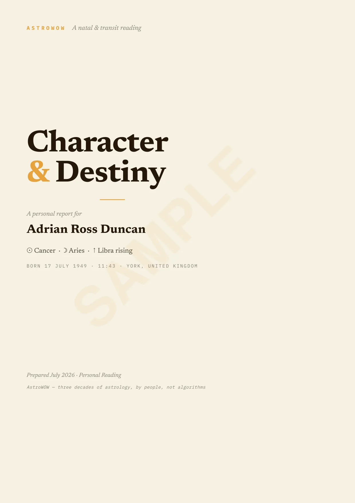 Character & Destiny sample report, page 1